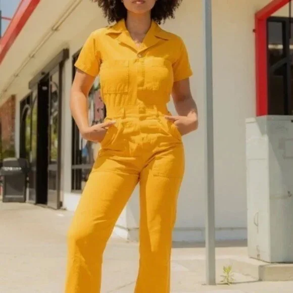 Golden Yellow Big Bud Jumpsuit M - Picture 1 of 6